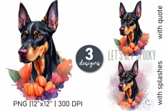 Watercolor doberman dog halloween sublimation PNG Product Image 1
