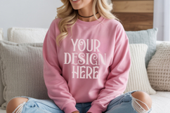 Heliconia Gildan 18000 Sweatshirt Mockup,G18000 Crewneck Product Image 1