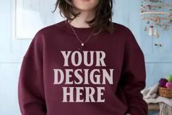 Gildan 18000 Maroon Mockup , Crewneck Sweatshirt Boho Product Image 1