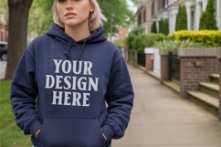 Navy Gildan 18500 Hoodie Mockup, G18000 Hoodie Model mockup Product Image 1