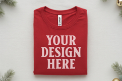Christmas Bella Canvas 3001Red Folded Tshirt Mockup Product Image 1