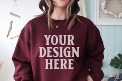 Gildan 18000 Maroon Mockup , Crewneck Sweatshirt Boho Product Image 1