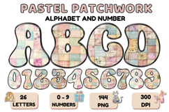 Pastel Patchwork Alphabet Numbers PNG Doodle Letters Clipart Product Image 1