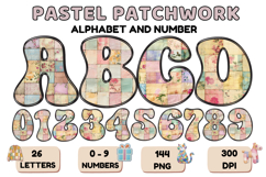 Pastel Patchwork Alphabet Numbers PNG Doodle Letters Clipart Product Image 1