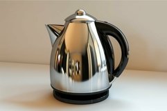 Stainless steel electric kettle standing on a white table Product Image 1