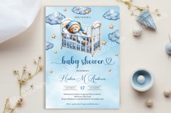 Watercolor Teddy bear sleeping in baby crib Invite ZB28 Product Image 3