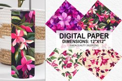 Fuchsia Flowers Pattern Digital Paper- Flowers Background Product Image 1