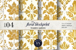Gold Retro Floral Block Print | Geometric Floral Pattern Product Image 1