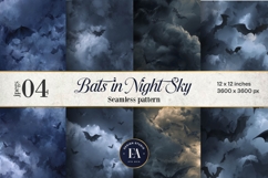 Bats Night Sky Pattern, Dark Gothic Bat Seamless Paper Product Image 1