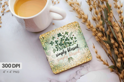 Simply Blessed Shamrock Floral Square Coaster PNG Sublimatio Product Image 1