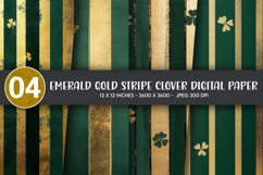 Emerald Gold Stripe Clover Digital Paper Product Image 1