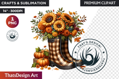 Autumn Floral Rain Boots PNG, Fall Flower in Wellies Clipart Product Image 1