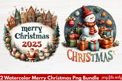 2 Watercolor Merry Christmas PNG | Festive Holiday Product Image 1