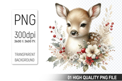 Floral Deer Clipart PNG, Watercolor Animal with Flowers Product Image 1