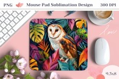 Big Barn Owl Mouse Pad Wrap, Tropical Leaves Mouse Pad PNG Product Image 1