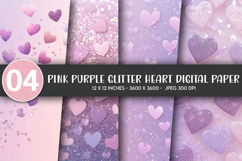 Pink Purple Glitter Heart Digital Paper Product Image 1