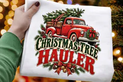 Christmas Tree Hauler Red Truck PNG - Vintage Holiday Product Image 3
