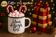 Vintage Christmas Mug Mockup | Holiday Enamel Cup with Gifts Product Image 1