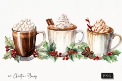 Watercolor Hot Cocoa Clipart | Watercolor Christmas PNG Product Image 1