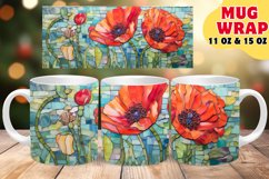 STAINED GLASS FLORAL BEAUTY SUBLIMATION 11OZ 15OZ MUG WRAP Product Image 1