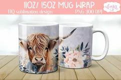 Highland cow mug wrap PNG Sublimation | Floral mug PNG Product Image 2