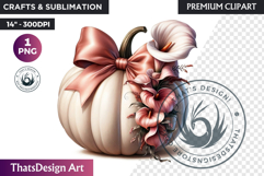 Shabby Chic Pink Coquette Pumpkin with bow PNG fall Clipart Product Image 1