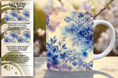 Customized 15oz Mug Wrap Png Design , Watercolor Patter Product Image 1