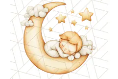 Sleeping Baby on Moon PNG, Cute Night Sky Baby Clipart Png Product Image 3