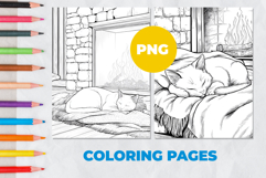 A cat near the fireplace Coloring Pages | Coloring book Product Image 1