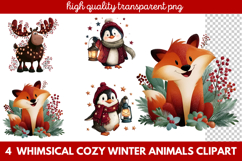 Whimsical Cozy Winter Animals Clipart | Cute Snowy Forest Product Image 1