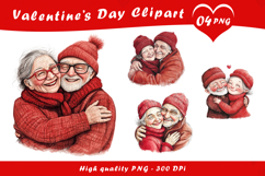Valentine’s Day Elderly Couple Hug Clipart PNG Product Image 1