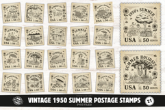 Vintage 1950 Summer Postage Stamp Bundle Product Image 1