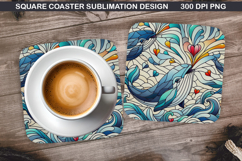 Dolphin Coaster Sublimation, Valentine Coaster PNG Design Product Image 1