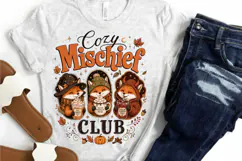 Cozy Mischief Club PNG Sublimation Design - Cute Autumn Fox Product Image 1