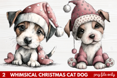 2 Whimsical Christmas Cat &amp; Dog Clipart | Cute Holiday Pet Product Image 1