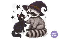 Vintage Funny Sarcastic Feral Witch Raccoon Halloween PNG Product Image 1