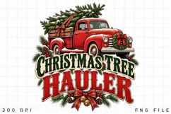 Christmas Tree Hauler Red Truck PNG - Vintage Holiday Product Image 2