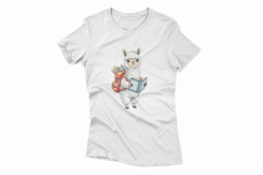 Cute Alpaca with Backpack Reading a Book Watercolor PNG Product Image 4