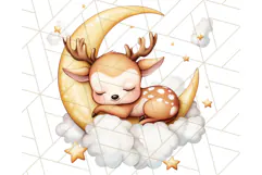 Sleeping Baby Animals PNG, Moon and Stars Nursery Clipart Product Image 3