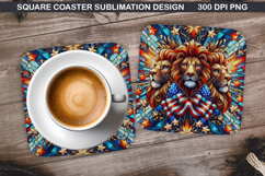 Lion Coaster Sublimation, 4th Of July Coaster PNG Design Product Image 1