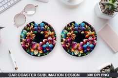 Flower Car coaster sublimation, Summer Coaster PNG Design Product Image 1