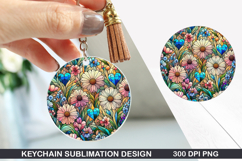 Flower Keychain Sublimation - Spring Keychain PNG Design Product Image 1