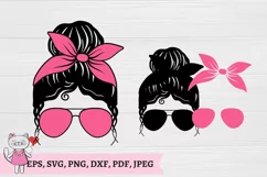 Pink Messy bun Svg, Mom Life Glasses Bandana Product Image 2