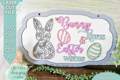Bunny Kisses & easter Wishes Floral bunny sign laser cut svg Product Image 2