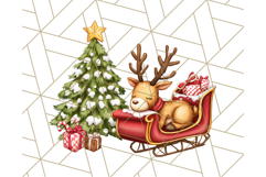 Santa Sleigh Ride Clipart PNG, Flying Reindeer Christmas Art Product Image 3