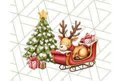 Santa Sleigh Ride Clipart PNG, Flying Reindeer Christmas Art Product Image 3