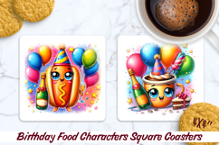 Birthday Food Square Coaster PNG 4x4, Sublimation Design. Product Image 1