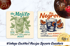 Vintage Cocktail Recipe square coasters. Sublimation PNG. Product Image 1