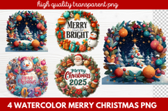 4 Watercolor Merry Christmas PNG | Festive Holiday Product Image 1