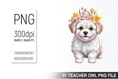 Cute Floral Dog, Animal Sublimation Clipart PNG Product Image 1